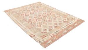 Tappeto Kilim Geometrico Beige Rosso Corallo 153x196 Cm
