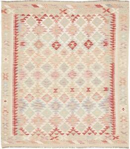 Tappeto Kilim Geometrico Beige Rosso 154x195 Cm