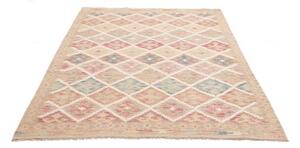 Tappeto Kilim Geometrico Beige Rosso Mattone 153x196 Cm