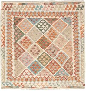 Tappeto Kilim Geometrico Beige Arancione Quadrato 157x160 Cm