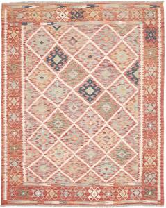 Tappeto Kilim Geometrico Rosso Ruggine Avorio 160x197 Cm