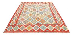 Tappeto Kilim Geometrico Rosso Azzurro 177x254 Cm