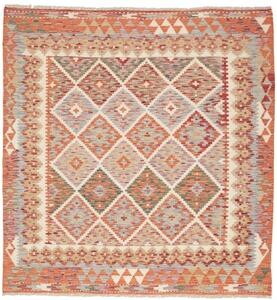Tappeto Kilim Geometrico Arancione Beige Quadrato 153x160 Cm