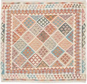 Tappeto Kilim Geometrico Avorio Multicolore Quadrato 161x151 Cm
