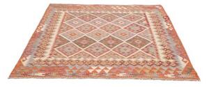 Tappeto Kilim Geometrico Arancione Beige Quadrato 153x160 Cm