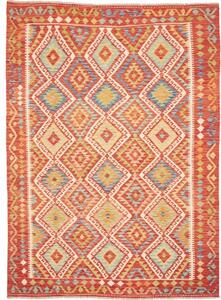 Tappeto Kilim Geometrico Rosso Mattone Avorio 169x246 Cm