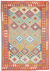 Tappeto Kilim Geometrico Rosso Mattone Celeste 170x245 Cm