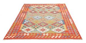 Tappeto Kilim Geometrico Rosso Mattone Celeste 170x245 Cm