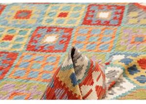 Tappeto Kilim Geometrico Rosso Mattone Celeste 170x245 Cm
