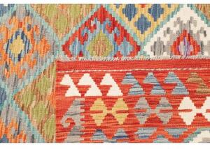 Tappeto Kilim Geometrico Rosso Mattone Celeste 170x245 Cm