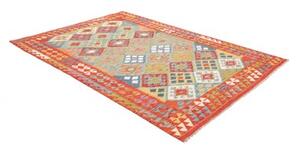 Tappeto Kilim Geometrico Rosso Mattone Celeste 170x245 Cm