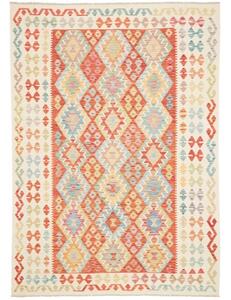 Tappeto Kilim Geometrico Avorio Rosso Mattone 176x242 Cm