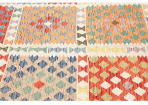 Tappeto Kilim Geometrico Rosso Mattone Azzurro 200x287 Cm