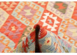 Tappeto Kilim Geometrico Rosso Mattone Celeste 203x291 Cm