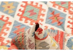 Tappeto Kilim Geometrico Rosso Corallo Blu 195x299 Cm