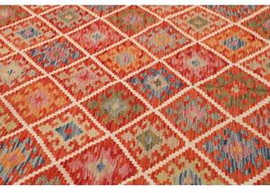 Tappeto Kilim Geometrico Rosso Mattone Bianco 209x299 Cm