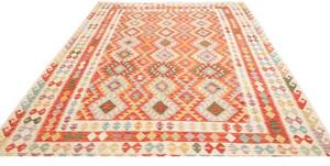 Tappeto Kilim Geometrico Arancione Beige 208x295 Cm