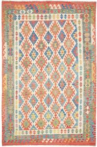 Tappeto Kilim Geometrico Rosso Corallo Blu 195x299 Cm