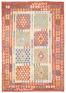 Tappeto Kilim Geometrico Rosso Mattone Azzurro 200x287 Cm