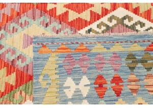 Tappeto Kilim Geometrico Rosso Mattone Celeste 203x291 Cm