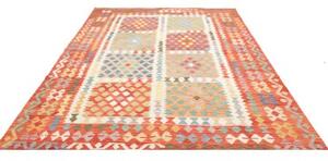Tappeto Kilim Geometrico Rosso Mattone Azzurro 200x287 Cm