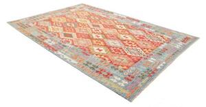 Tappeto Kilim Geometrico Rosso Mattone Celeste 203x291 Cm