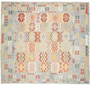 Tappeto Kilim Geometrico Celeste Multicolore Quadrato 317x291 Cm