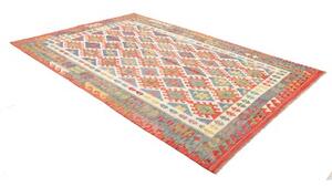 Tappeto Kilim Geometrico Rosso Corallo Blu 195x299 Cm