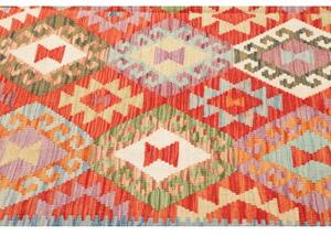 Tappeto Kilim Geometrico Rosso Mattone Celeste 203x291 Cm