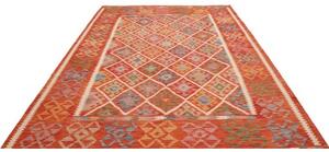 Tappeto Kilim Geometrico Rosso Mattone Bianco 209x299 Cm