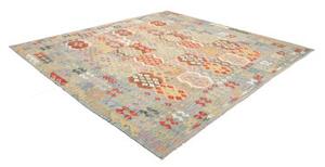 Tappeto Kilim Geometrico Celeste Multicolore Quadrato 317x291 Cm