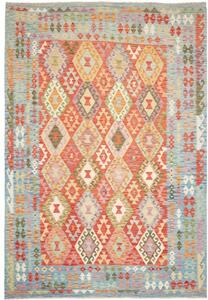 Tappeto Kilim Geometrico Rosso Mattone Celeste 203x291 Cm