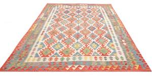 Tappeto Kilim Geometrico Rosso Corallo Blu 195x299 Cm