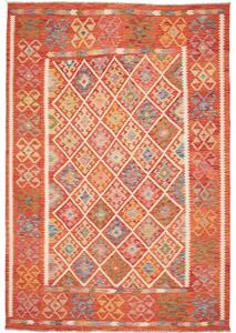 Tappeto Kilim Geometrico Rosso Mattone Bianco 209x299 Cm