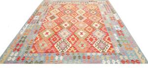 Tappeto Kilim Geometrico Rosso Mattone Celeste 203x291 Cm