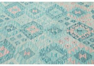 Tappeto Kilim Geometrico Turchese Avorio 181x244 Cm