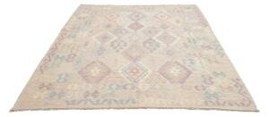 Tappeto Kilim Geometrico Verde Salvia Viola Chiaro 186x243 Cm