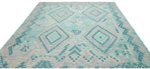 Tappeto Kilim Geometrico Azzurro Rosa 246x284 Cm