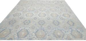 Tappeto Kilim Geometrico Celeste Grigio Chiaro 267x305 Cm