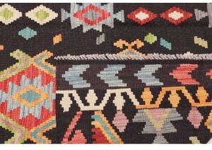 Tappeto Kilim Geometrico Nero Multicolore 168x232 Cm