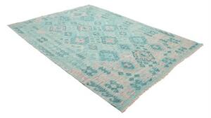Tappeto Kilim Geometrico Turchese Avorio 181x244 Cm