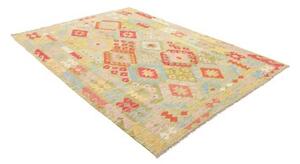 Tappeto Kilim Geometrico Verde Chiaro Rosso Corallo 182x245 Cm