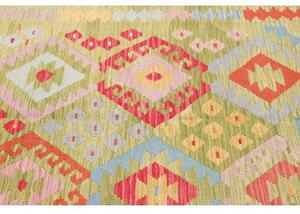 Tappeto Kilim Geometrico Verde Chiaro Rosso Corallo 182x245 Cm