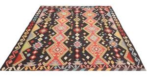 Tappeto Kilim Geometrico Nero Multicolore 168x232 Cm