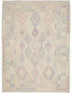 Tappeto Kilim Geometrico Verde Salvia Viola Chiaro 186x243 Cm
