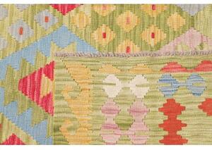Tappeto Kilim Geometrico Verde Chiaro Rosso Corallo 182x245 Cm