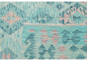 Tappeto Kilim Geometrico Turchese Avorio 181x244 Cm