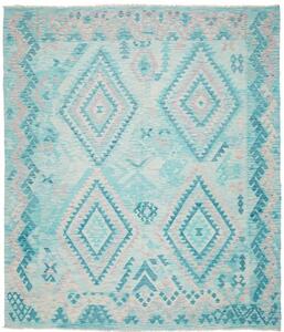 Tappeto Kilim Geometrico Azzurro Rosa 246x284 Cm