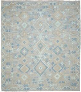 Tappeto Kilim Geometrico Blu Azzurro Beige 255x293 Cm