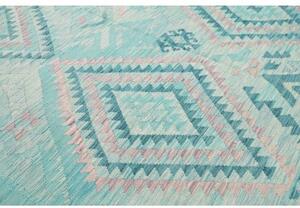 Tappeto Kilim Geometrico Azzurro Rosa 246x284 Cm